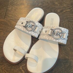 Michael Kors Cream Sandals with Silver Accents